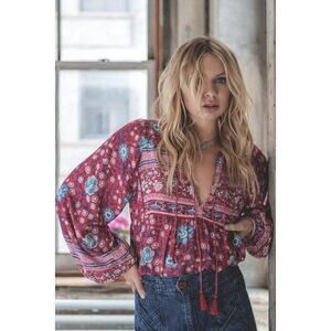 Spell Folk town blouse wine red paisley boho